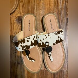 Pierre Dumas Brown and Cream Slide Sandals